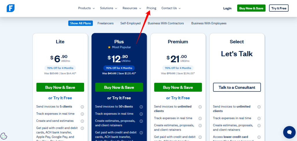 FreshBooks-pricing-plan-page