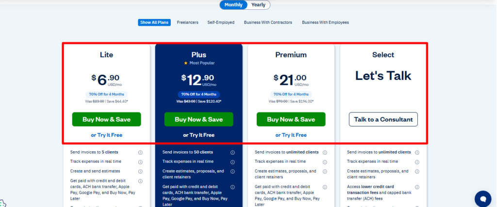 FreshBooks-pricing-plan-page